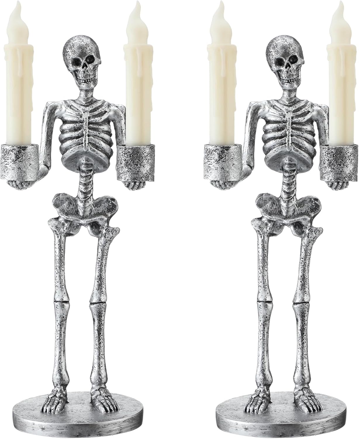 broken LemonRoad 2 Sets Silver Skeleton Taper Holder for Halloween 13\" Gothic Skeleton Candlesticks with Bone Hands, Decorative Centerpiece for Home Tabletop, Mantel, Spooky Decor