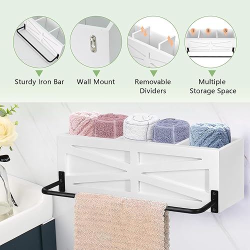 Miniatura 2 de Toallero de madera para montaje en pared, soporte para secador de pelo de granja con toallero, organizador de herramientas para el pelo montado en