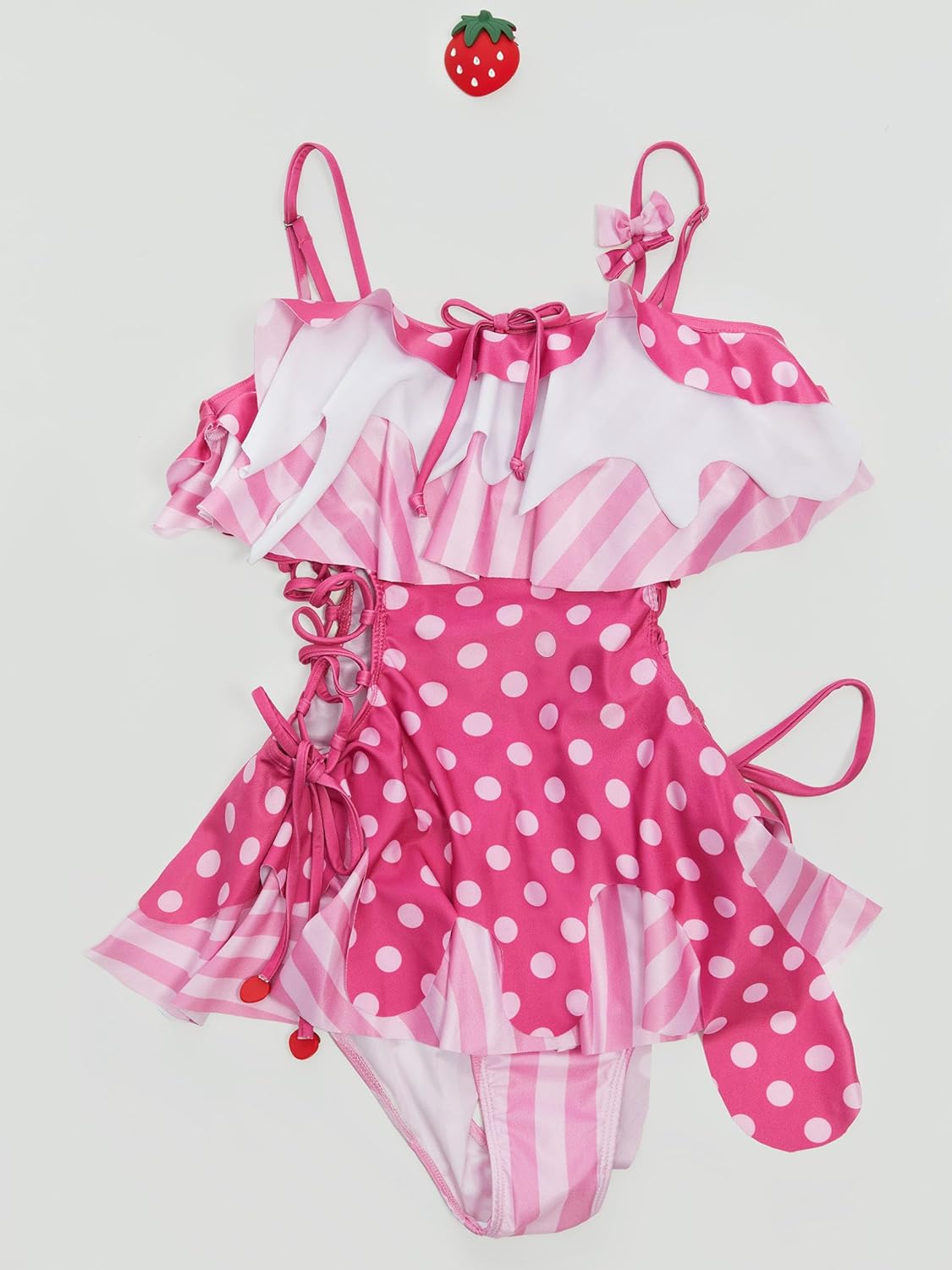 haikyuu Women Strawberry Swimsuit Kawaii One Piece Swimsuit Cute Bathing Suit Lace Up Swimwear Beach Swim Pool