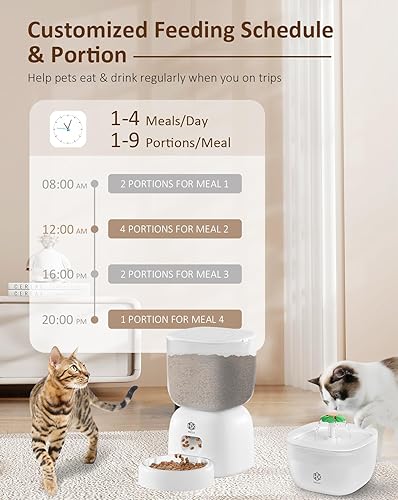 Miniatura 3 de Comedero automático para gatos con dispensador de comida seca para gatos de 3 L y fuente de agua de 2 L, alimentador cronometrado para perros con