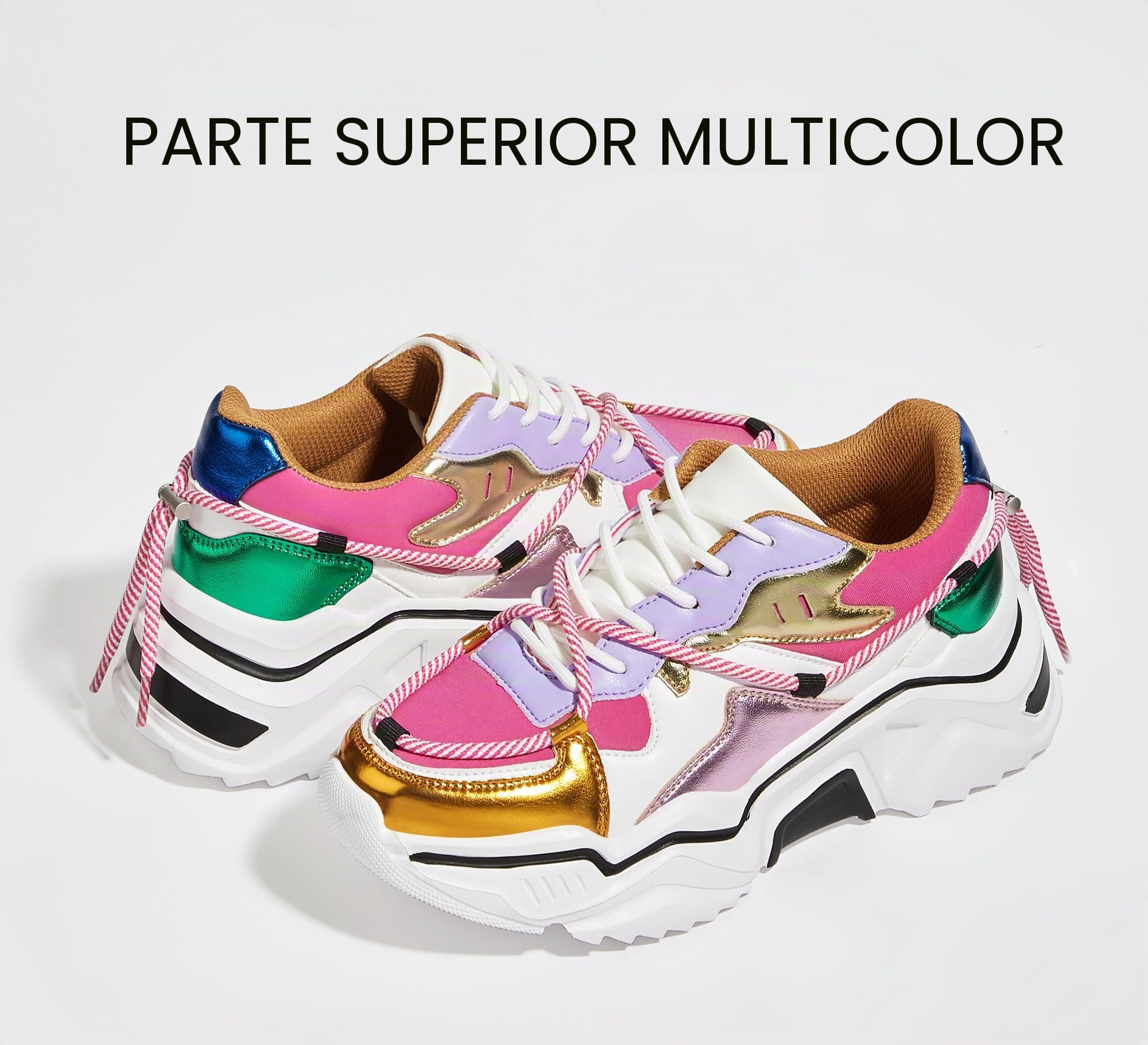LUCKY STEP Zapatillas Plataforma Mujer – Retro Chunky Dad Shoes, Zapatos de Moda con Bloques de Colores para Uso Diario y Paseos