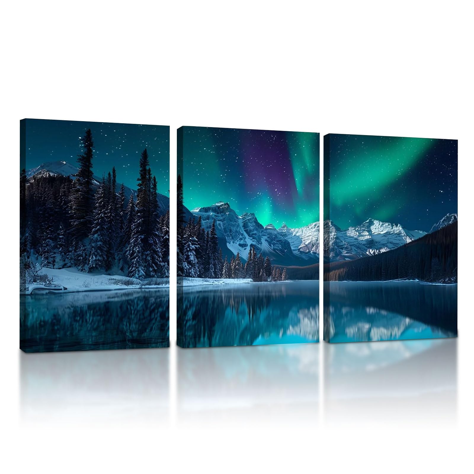 KiKiHong 3-Piece Aurora Borealis Framed Wall Art,Northern Lights Pictures
