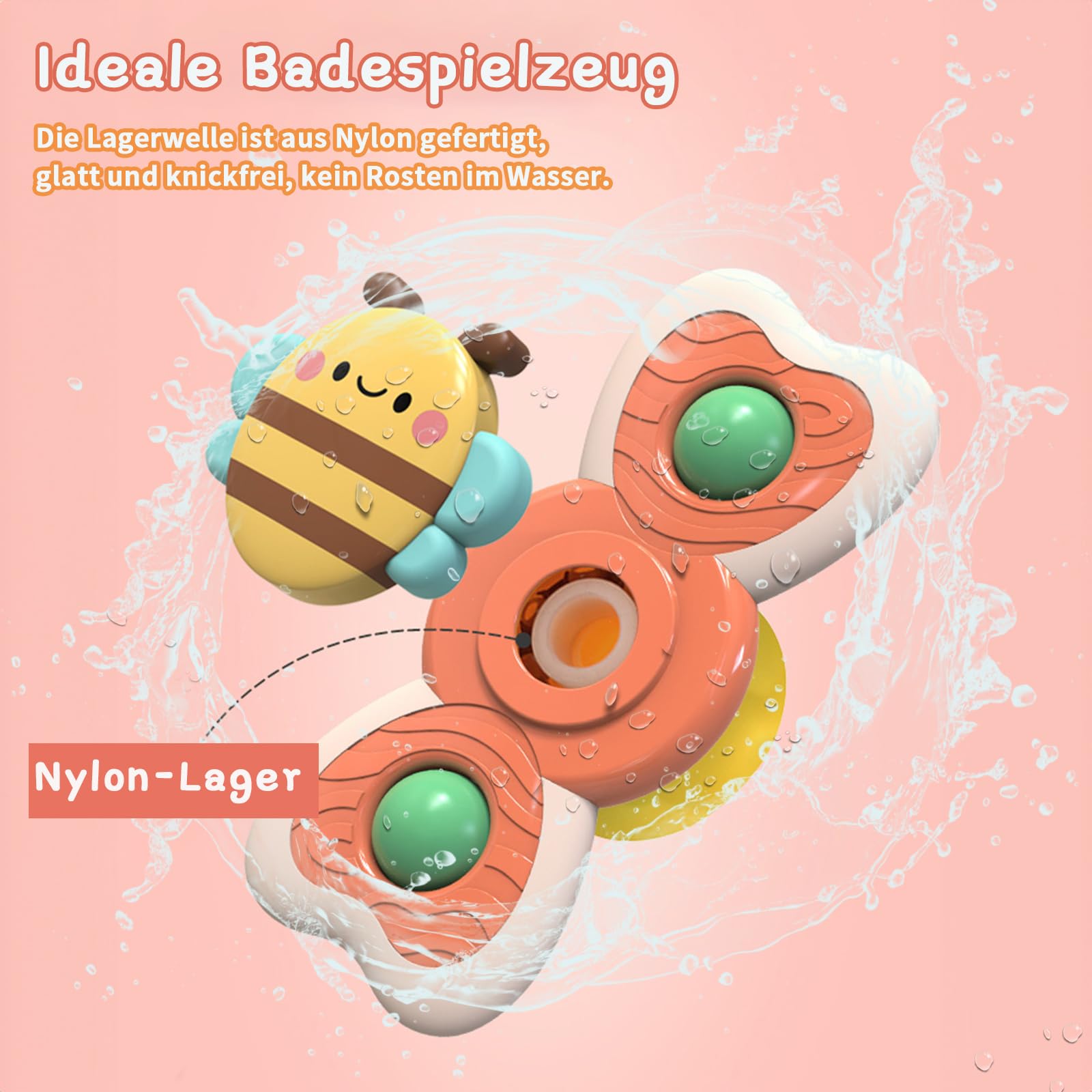 Spinner Bébé Ventouse, Jouets de Bain Bébé sans BPA Baby Spinner Toy Imperméable Jouet de Bain Bébé Jouet Ventouse Chaise Haute Enfant Voiture Piscine Jeux Sensoriel Bebe Filles Garçons