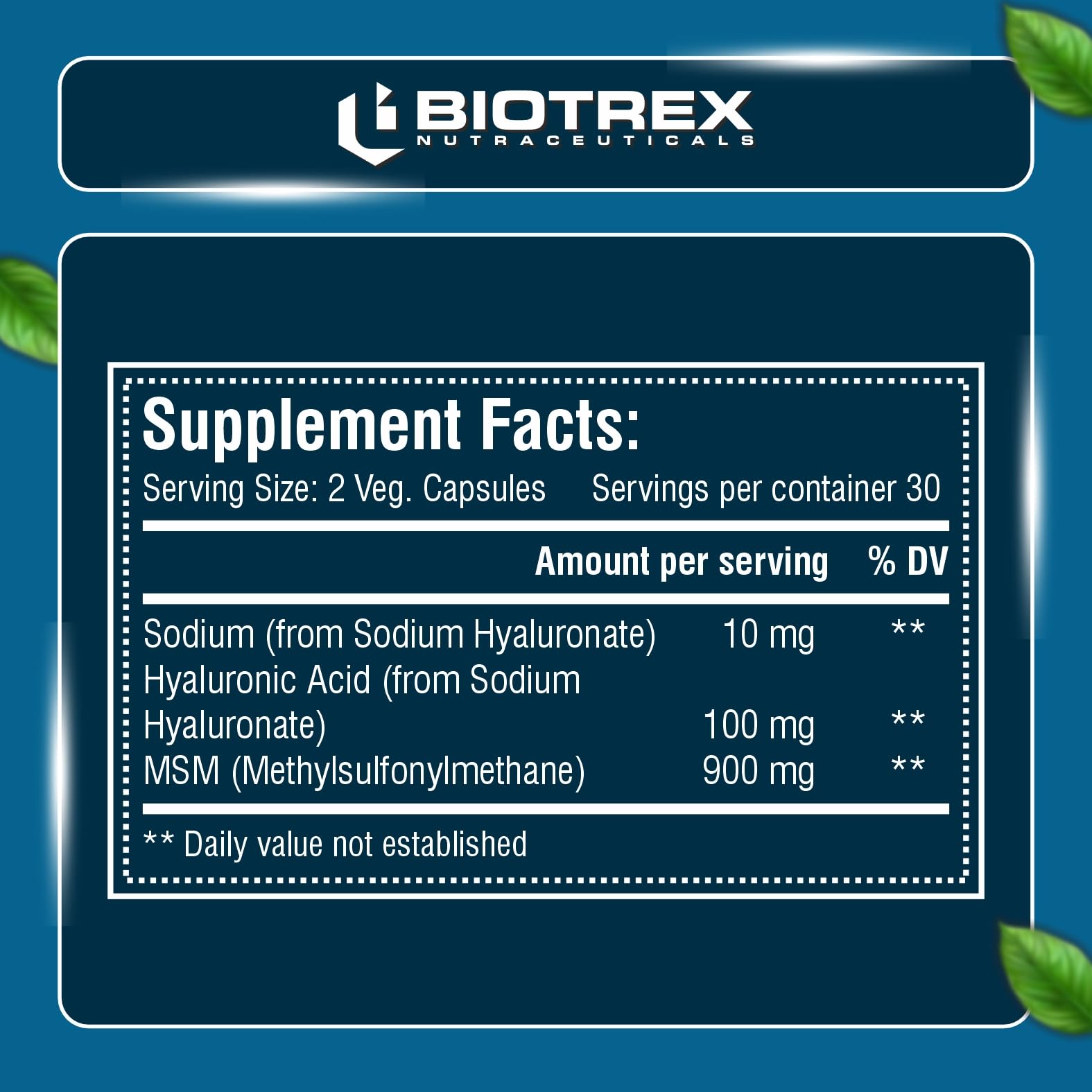 Biotrex Hyaluronic Acid - 100mg (60 Capsules), Dietary food supplement 3