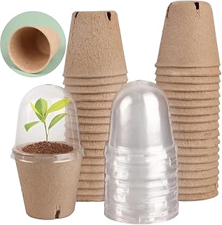 10/20Pcs Peat Pots, Plant Nursery Pots with Humidity Dome, Biodegradable Seed Starter Pots Kits, Seedling Pots with Drainage Holes,Garden Germination Nursery Pot 10 pcs S