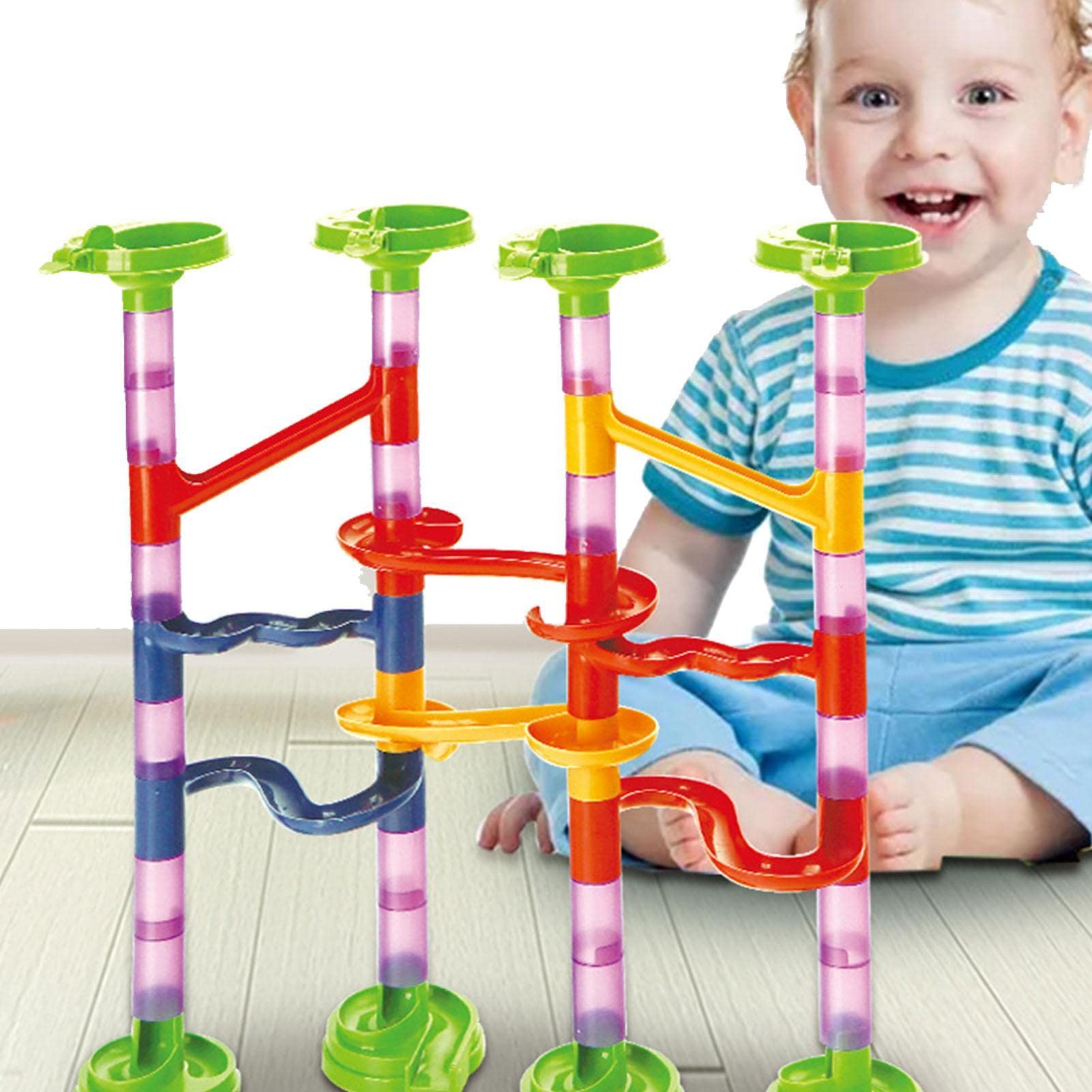 ibaste 4 Pcs Marble Maze Game - 142pcs Marble Maze Game Building Toy For Kid,Mesh Storage Bag, Marble Maze Game Great Creative Stem Toy For Over 4-year-old Girls & Boys