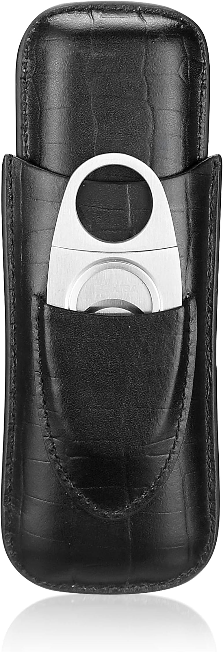 2-Finger Leather Cigar Case with Cutter Cedar Wood Lined Cigar Humidor Portable Travel Cigar Case