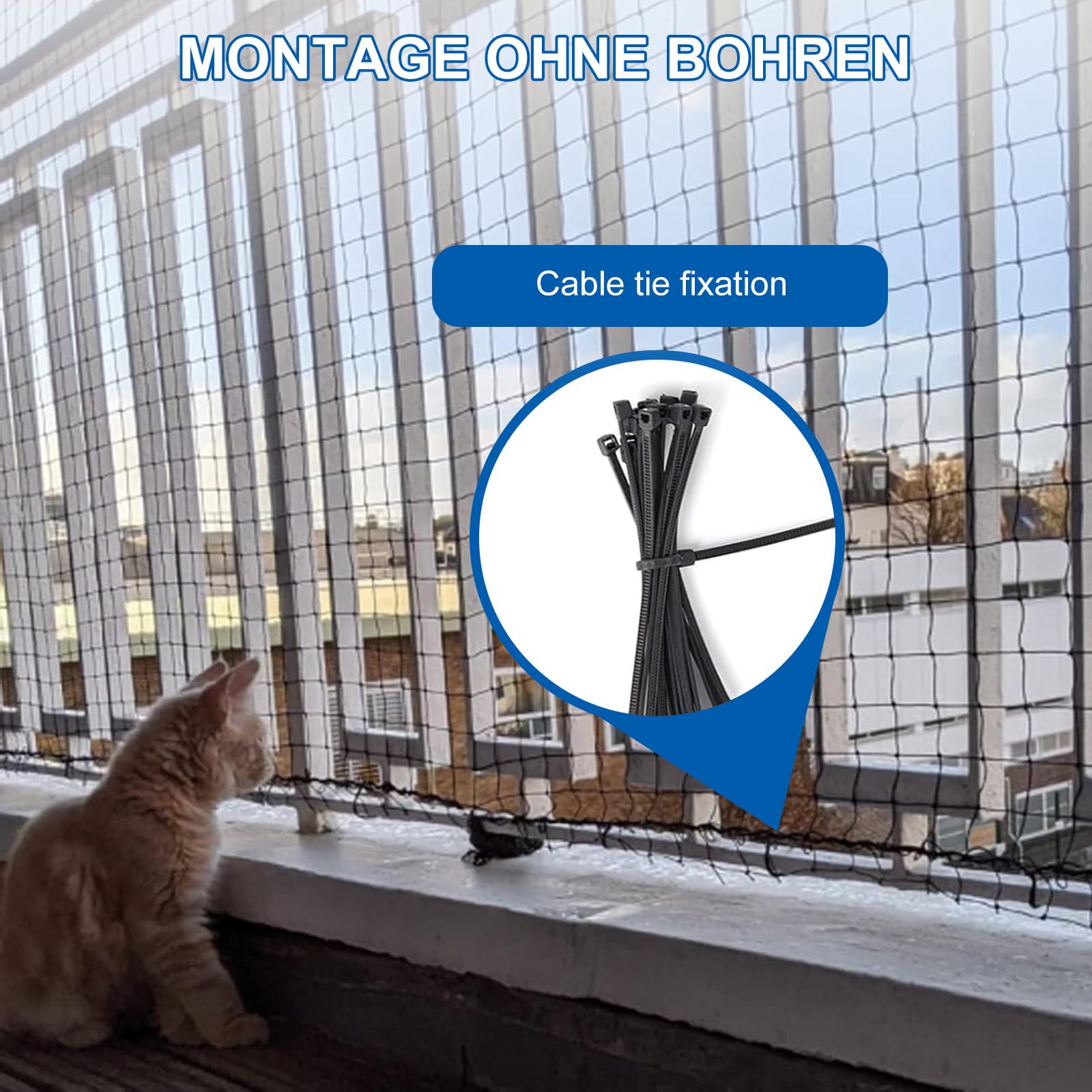 Filet pour Chat Haut de Gamme pour Balcon, Amélioré 4x3m Filet de Protection Chat, Résistant Aux Morsures Et à La Déchirure, pour Sécuriser Les Balcons, Terrasses, Fenêtres, Portes