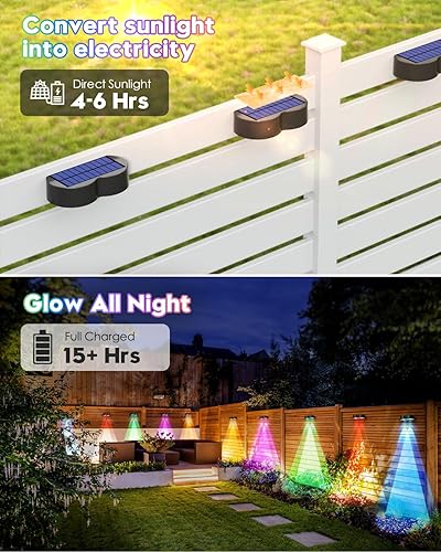 Miniatura 4 de Paquete de 8 luces solares mejoradas para valla al aire libre con lentes puntuales, blanco cálido, blanco frío y RGB 8 colores fijos, luces