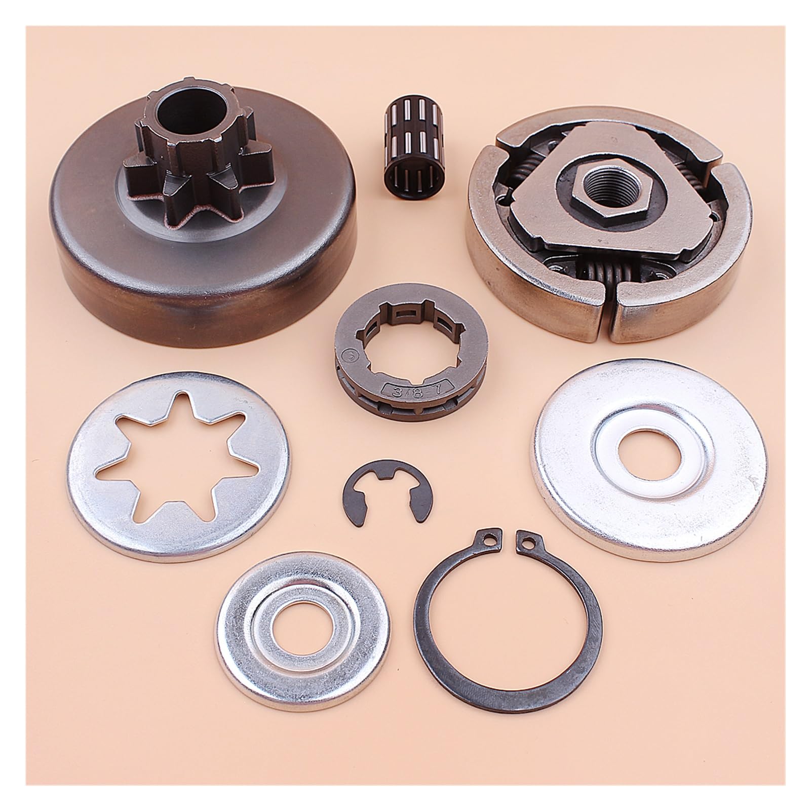 1 zestaw 3/8" 7T zębatki bębna sprzęgła do piły łańcuchowej Stihl MS380 038 z łożyskiem igiełkowym, podkładką E-Clip, naprawczy, wymiana części
