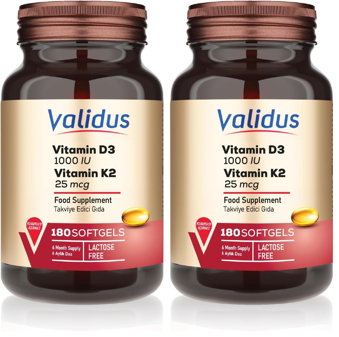 Validus Vitamin D3 + K2 180 Softgel (2 paketi)