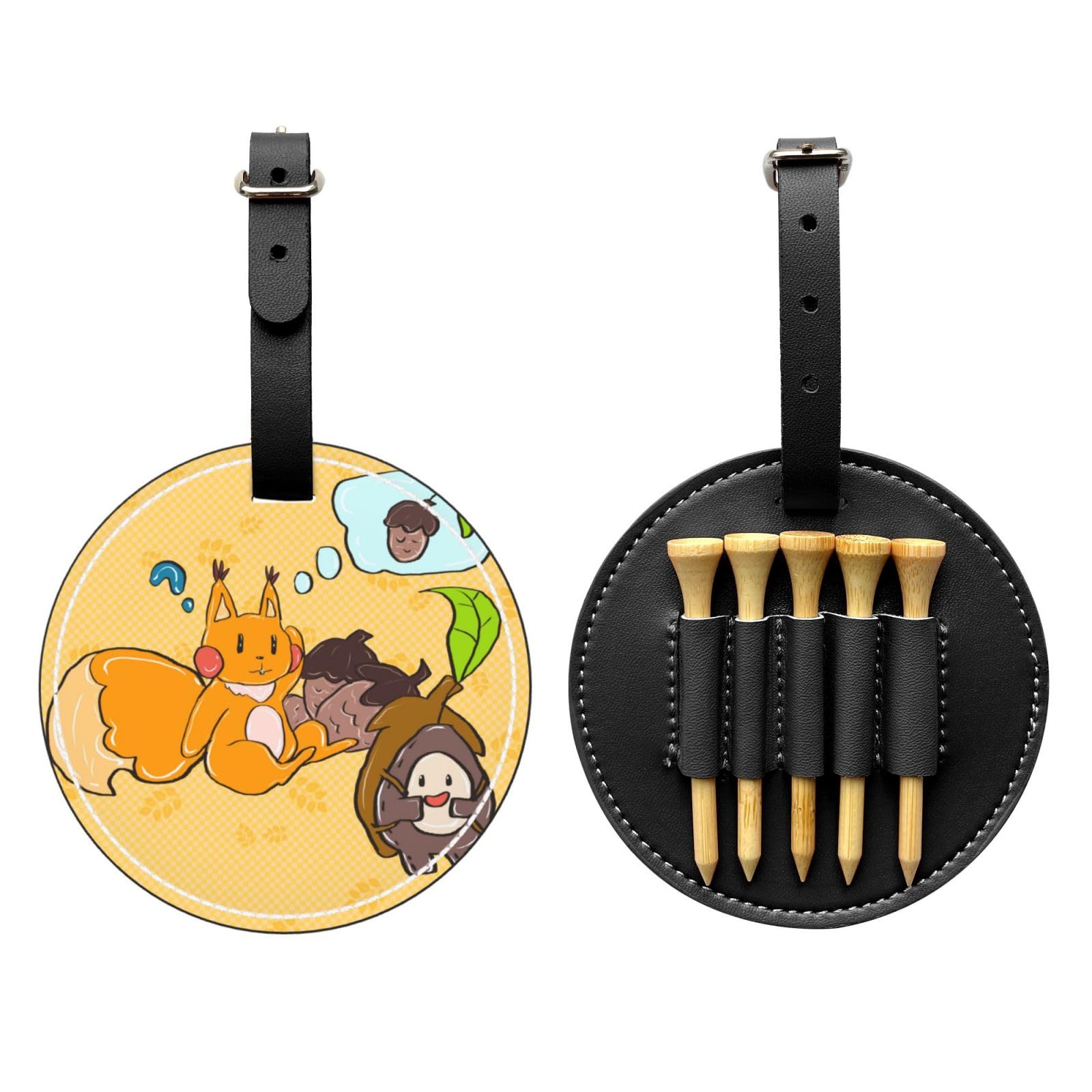 Sunflower Seed Squirrel Black Printed Golf tee Storage Bag - Portable Design, Easy to Organize tee