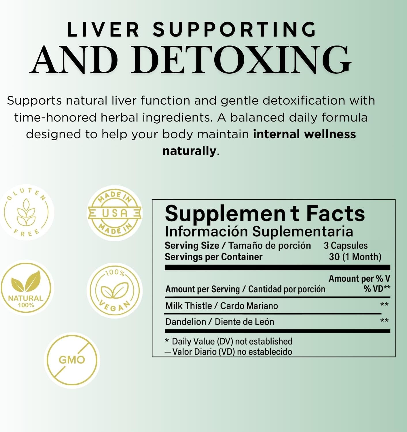 Cardo Mariano reforzado con diente Leon (Milk Thistle Reinforced w/Dandelion) 90 Vegetable Capsule 1500 mg per Serving, Root Liver Health Support, Antioxidant Support,100% Natural, Made by BexpertsUSA - Image 6