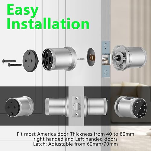 Miniatura 6 de Cerradura de puerta con huella digital, teclado con asa, 5 en 1, perilla de puerta inteligente con código, cerradura de puerta de entrada sin llave