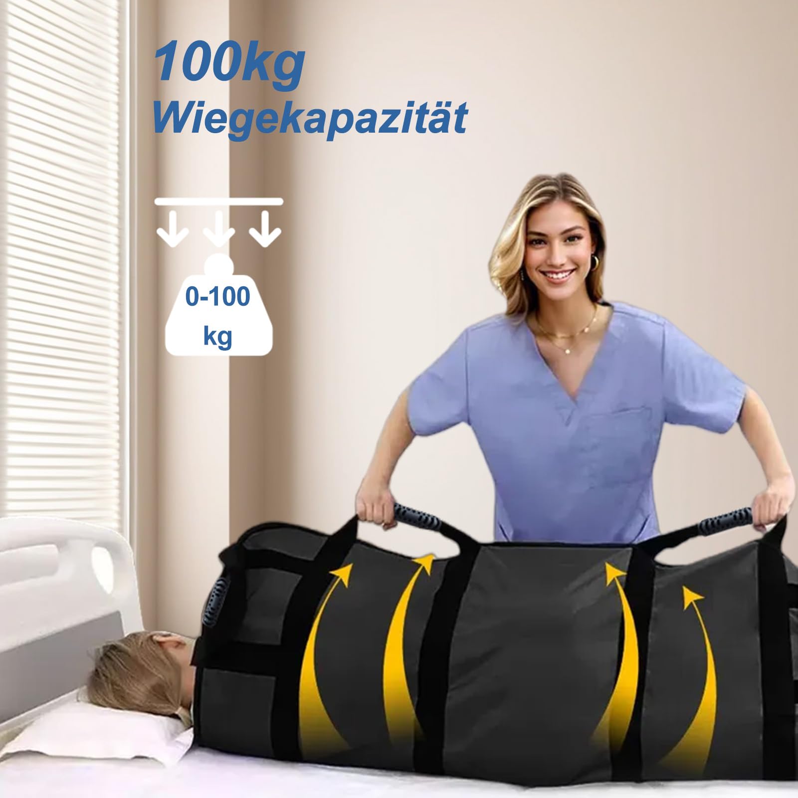 Gleittuch für Bettlägerige 100*120cm,Rutschtuch Pflege mit 6 Griffen,Transferboard für Patientenlifter für Ältere & Bettlägerige Patienten,Gleitmatte Pflege Wiederverwendbar und Abwaschbar (Schwarz)