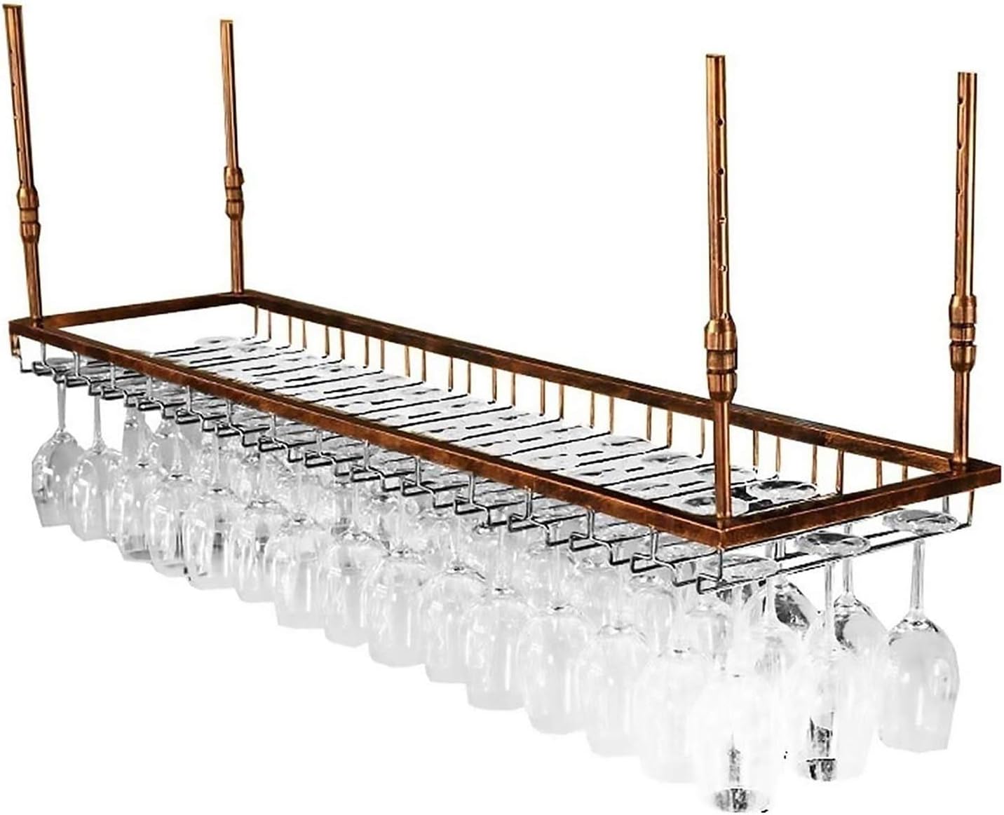 Wine Rack Retro Goblet Cup Holder - Suspension Wine Glass Rack Retro Wrought Iron Hanging Display Stand Ceiling Decoration Shelf for Bar/Club/Restaurant/Kitchen,Brown-120x35cm