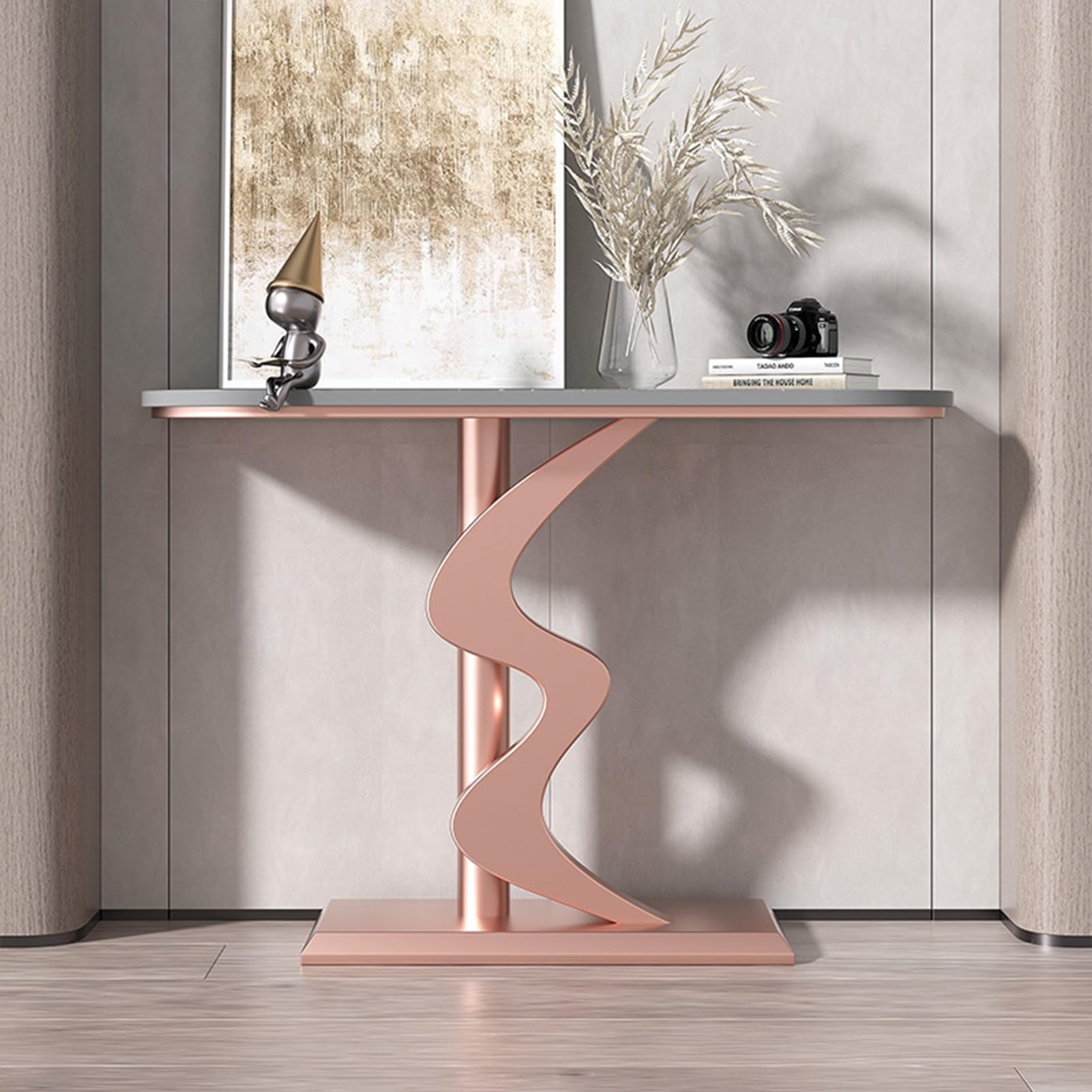 Consolle per Ingresso, Tavolino Stretto per Ingresso, Tavolini d'appoggio, Consolle Stretta con Struttura in Metallo, Tavolino Rustico per Ingresso, Soggiorno (Rosa B, 120 cm/47,2 Pollici)