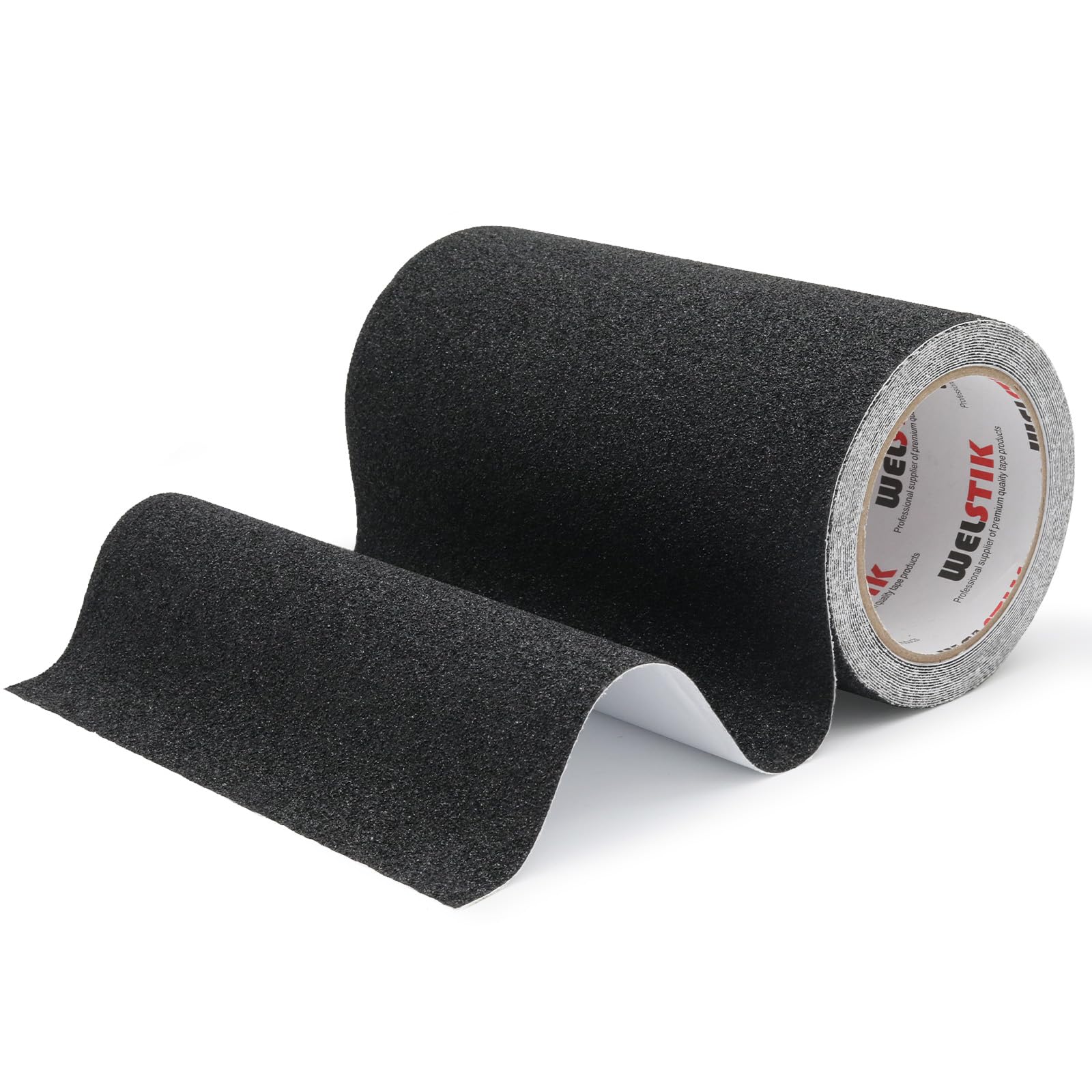 WELSTIK Bande adhésive antidérapante avec autocollant - 200 mm x 5 m - Pour marches d'escalier - Haute traction - Pour l'intérieur et l'extérieur - Imperméable - Noir