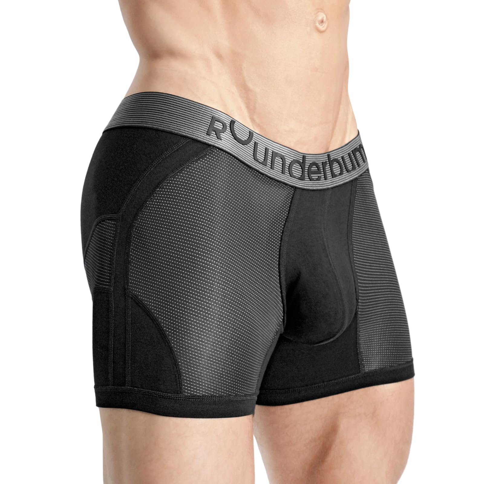 Rounderbum Mens Anatomic Tech Boxer Brief Anatomically Contoured Pouch Cotton Stretch Longer Leg Fit