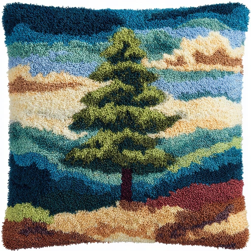 WallustrioaW Latch Hook Pillow Kits Pillow Cover,Pine Tree Landscape