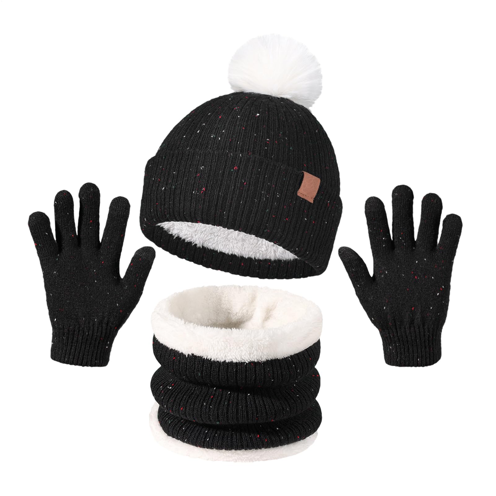Set invernale con cappello e sciarpa e guanti per bambini, con cappello lavorato a maglia, morbido, confortevole, per il freddo, per passeggiate, pattinaggio, ciclismo, escursionismo, avventure
