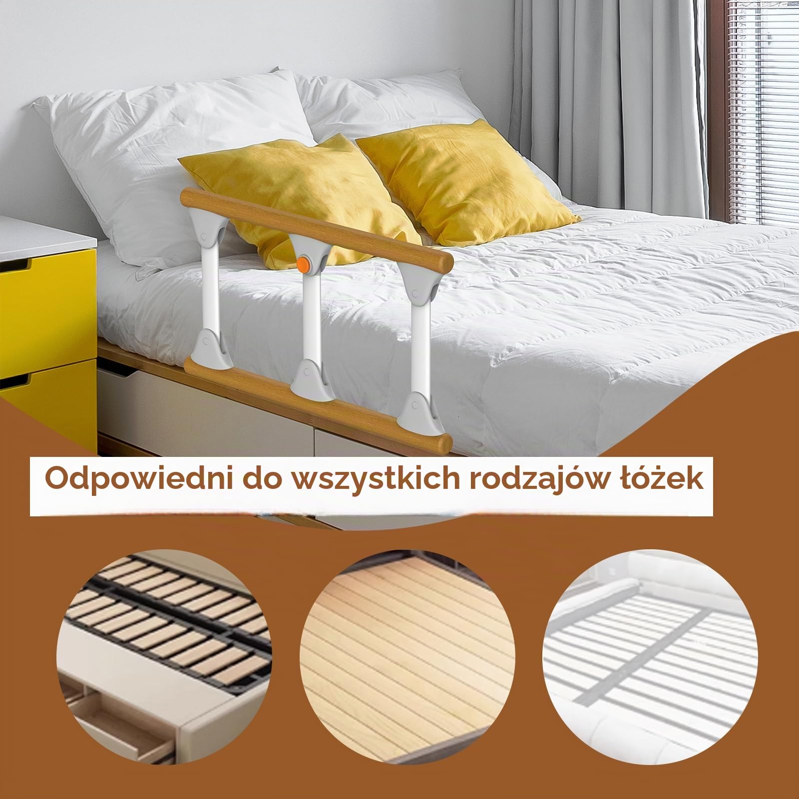 Składana kratka do łóżka pielęgnacyjnego, pomoc w wstawaniu, ochrona przed wypadnięciem dla seniorów i dorosłych, składana szyna do łóżka z zabezpieczeniem przed upadkiem z drewna