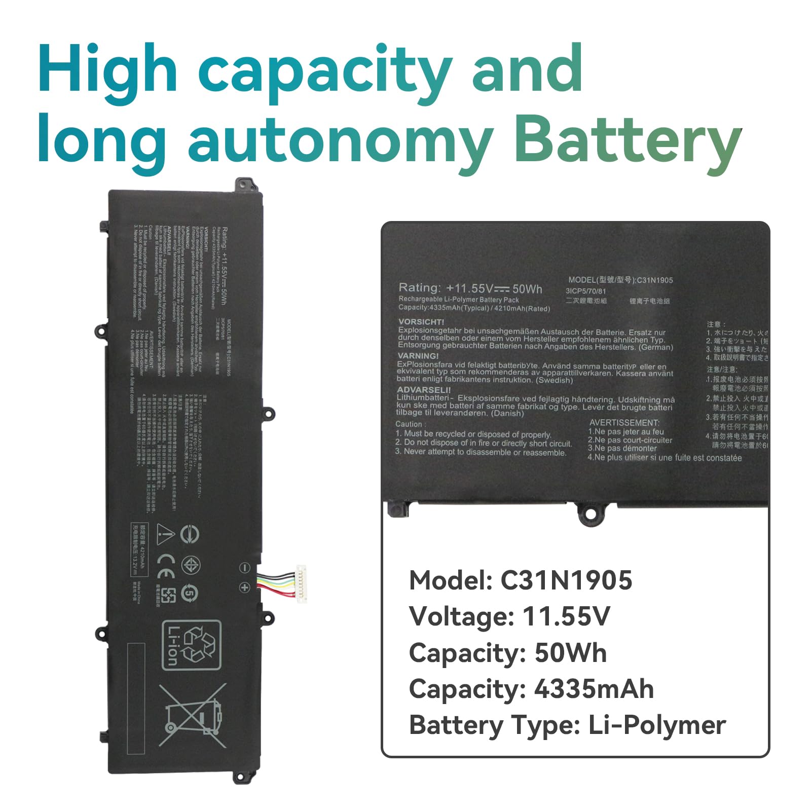 K KYUER 50WH C31N1905 Batterij voor Asus VivoBook S13 S14 S15 S333 M433 S433 D533 M533 S333EA S333JA S333JP S333JQ M433IA S433EA S433IA S433FA S433FL D533UA M533IA S533FA S533IA S533FL S533EA S533EQ