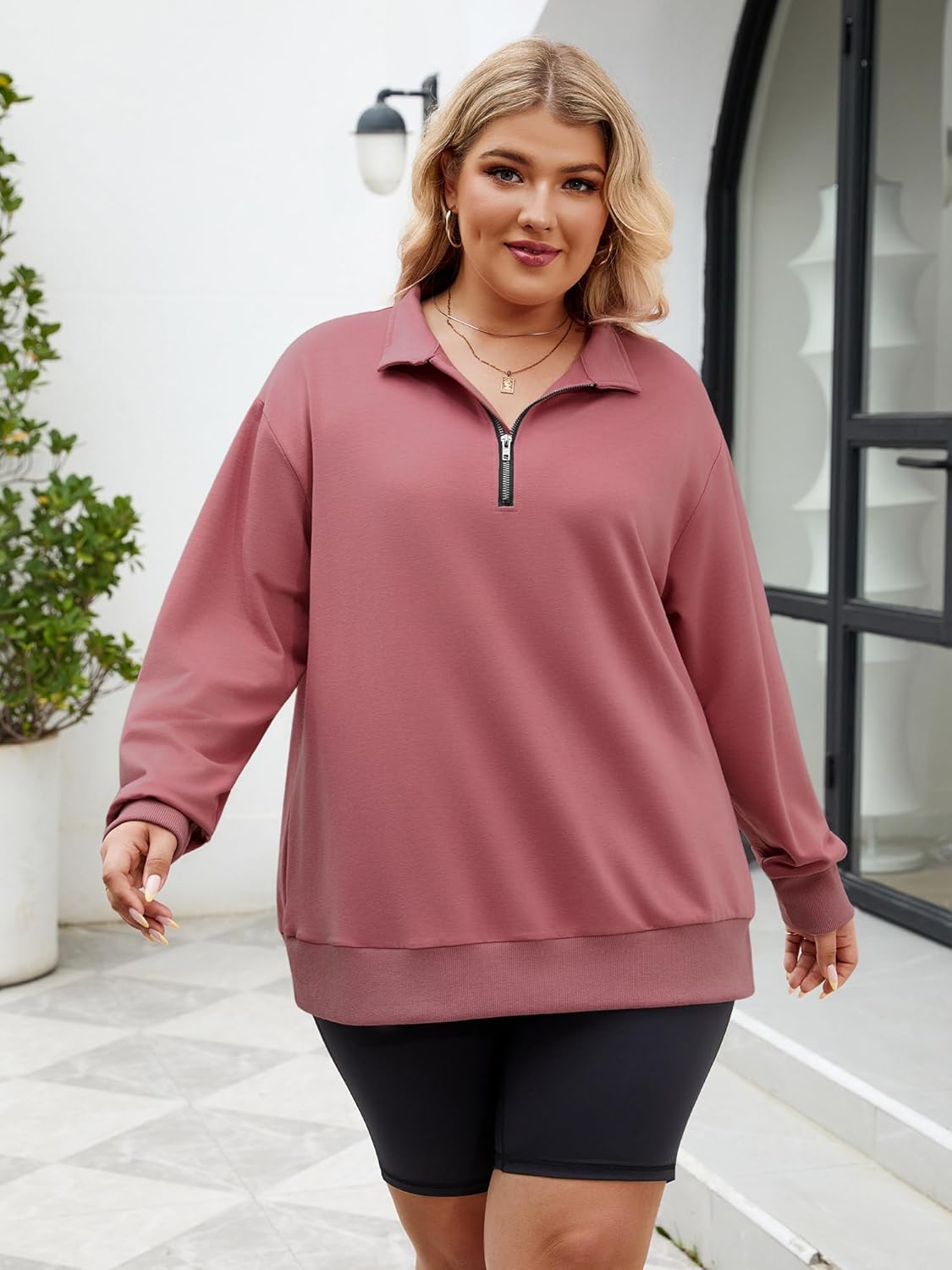 Chulianyouhuo Womens Plus Size Half Zip Pullover Long Sleeve Oversized Sweatshirt Drop Shoulder Hoodie Teen Girls Y2K Clothes - Image 3