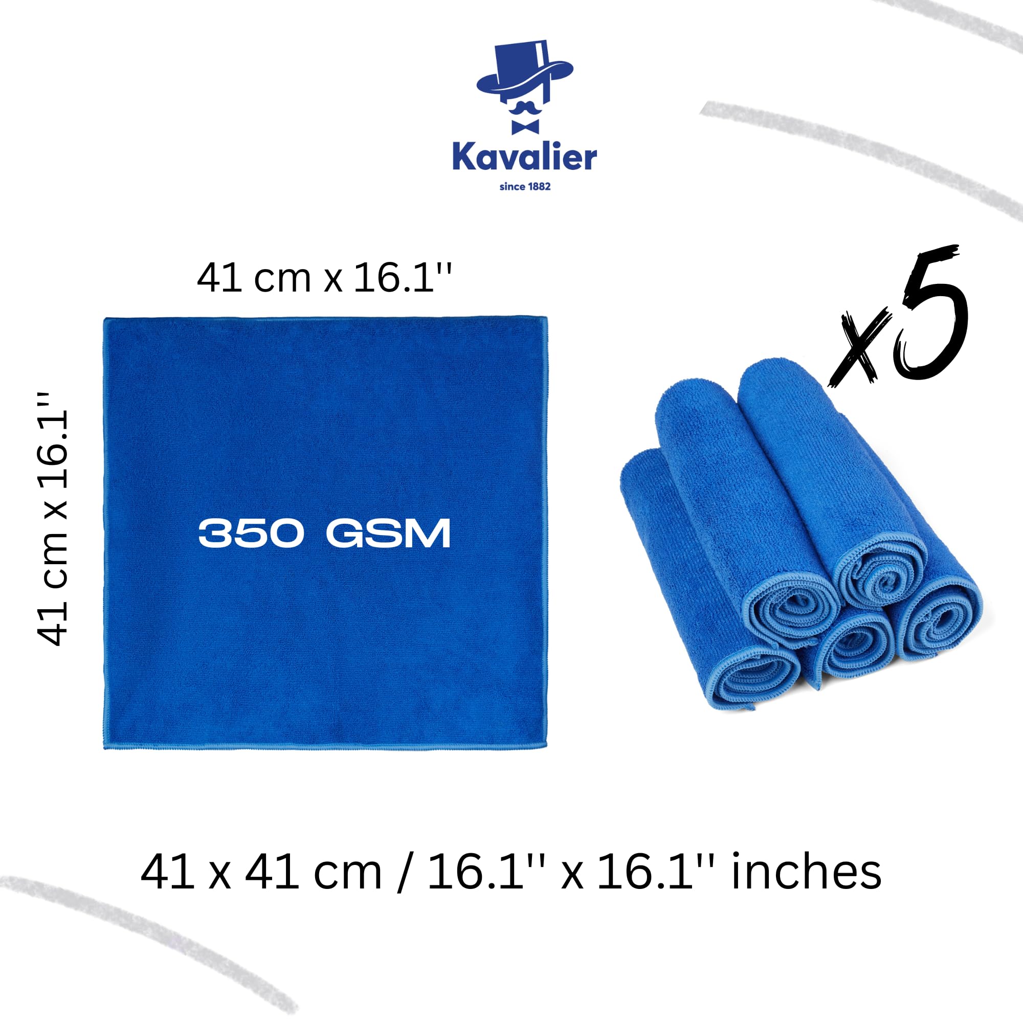 Kavalier ProClean - Miracle Wipe - Microfiber Blue Towel Set for Ultimate Cleaning Efficiency - 41x41cm - 350 GSM - 5 Units Pack - Blue - Image 3