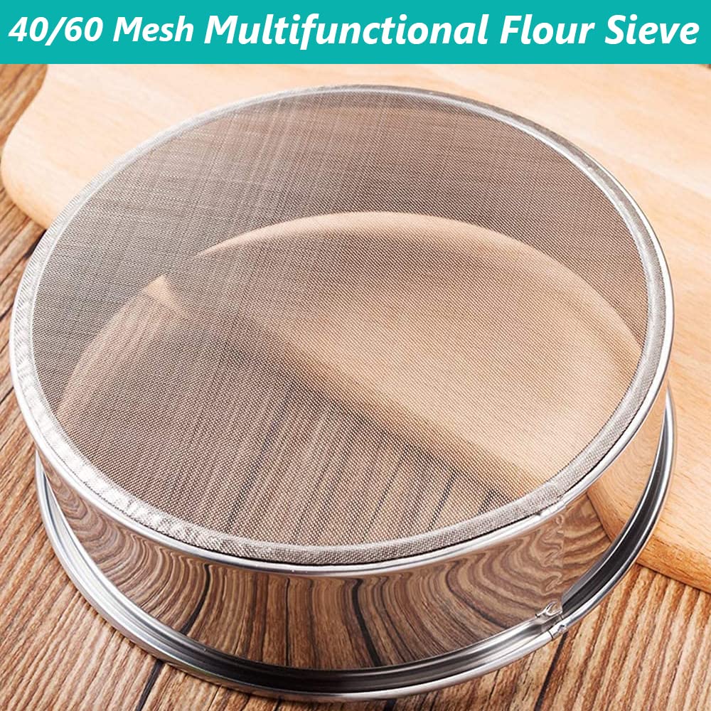 15/20/25cm Mehlsieb Edelstahl, 3 Stück 40/60 Mesh Mehlsieb Feinmaschiges, Puderzuckersieb, Küchensieb Fein, Groß Einhand Mehl Sieb Fein für Backen, Reis, Getreide, Bohnen, Obst Gemüse