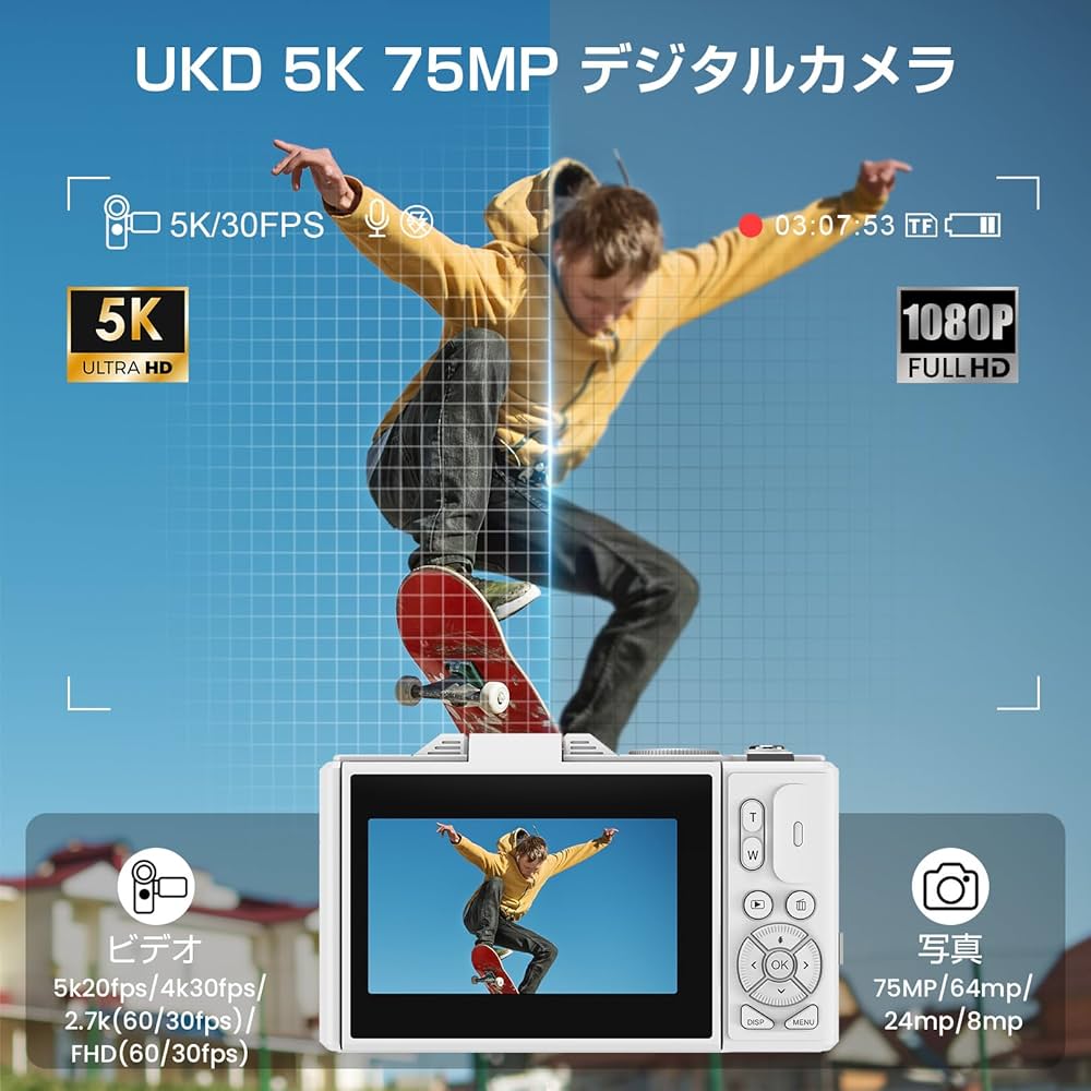 デジカメ 5K録画 7500万画素 コンパクト 18倍デジタルズーム Amazon | LAMAデジタルカメラ 5K録画 7500万画素 WIFI機能