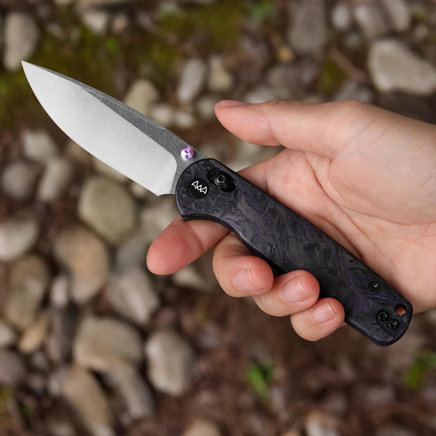 Folding Pocket Knife with Reversible Clip, 3.23" 14C28N Blade EDC Knife with Carbon Fiber Handle and Crossbar Lock, Sharp Camping Hiking Hunting Survival Knives for Men (Purple)