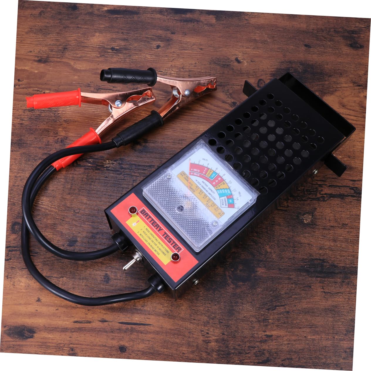 Comprobador de Batería 6-12v 100 Acero Inoxidable Negro | Prueba de Carga 100 Amperios, con Interruptor Superior de Palanca, para Motor de Arranque y Coche