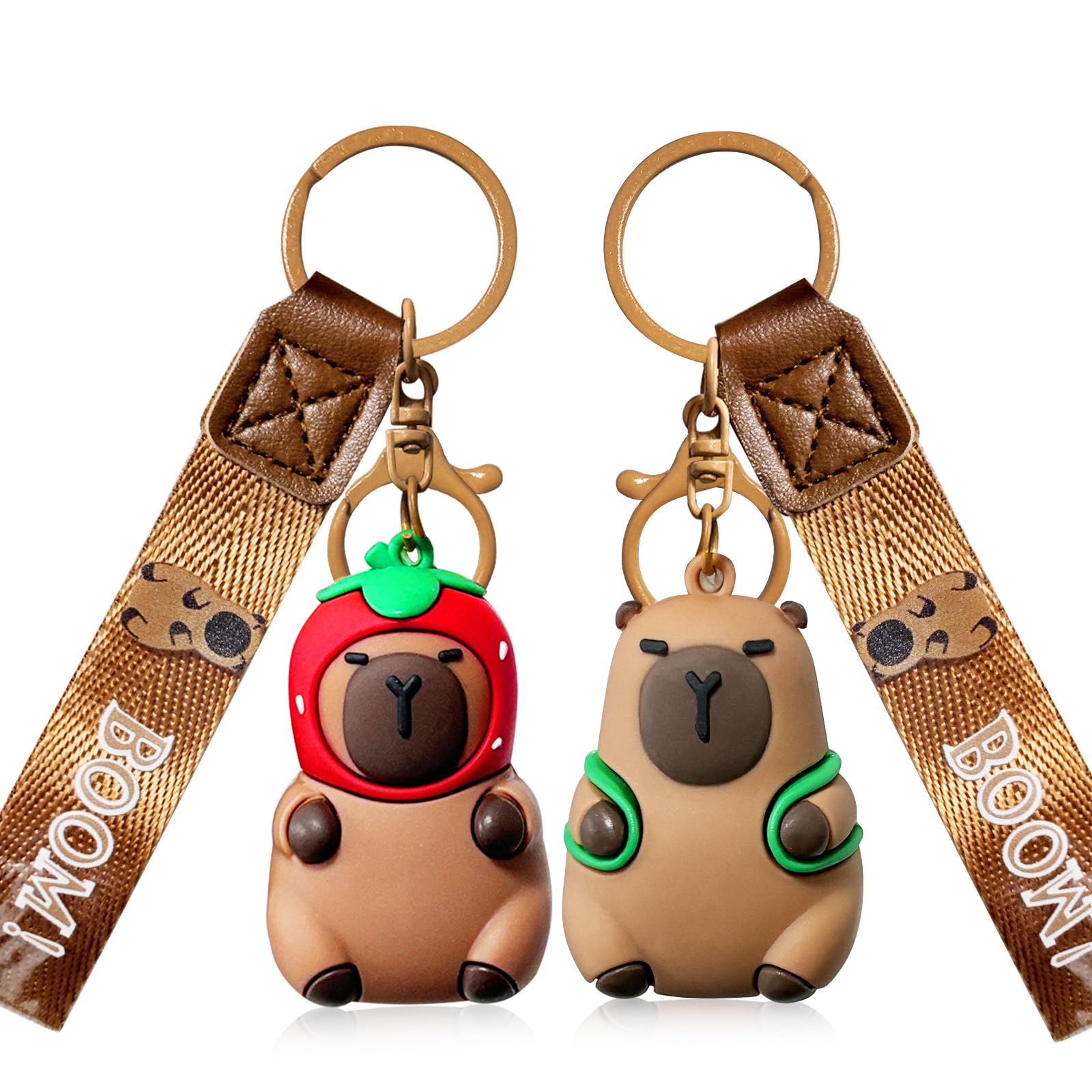 Bayrouth 2 Pack Capybara Keychain - Cute Animal Key Ring with Metal Hook, Durable Carabiner Keychains for Women Men, Kawaii Backpack Charm Gift for