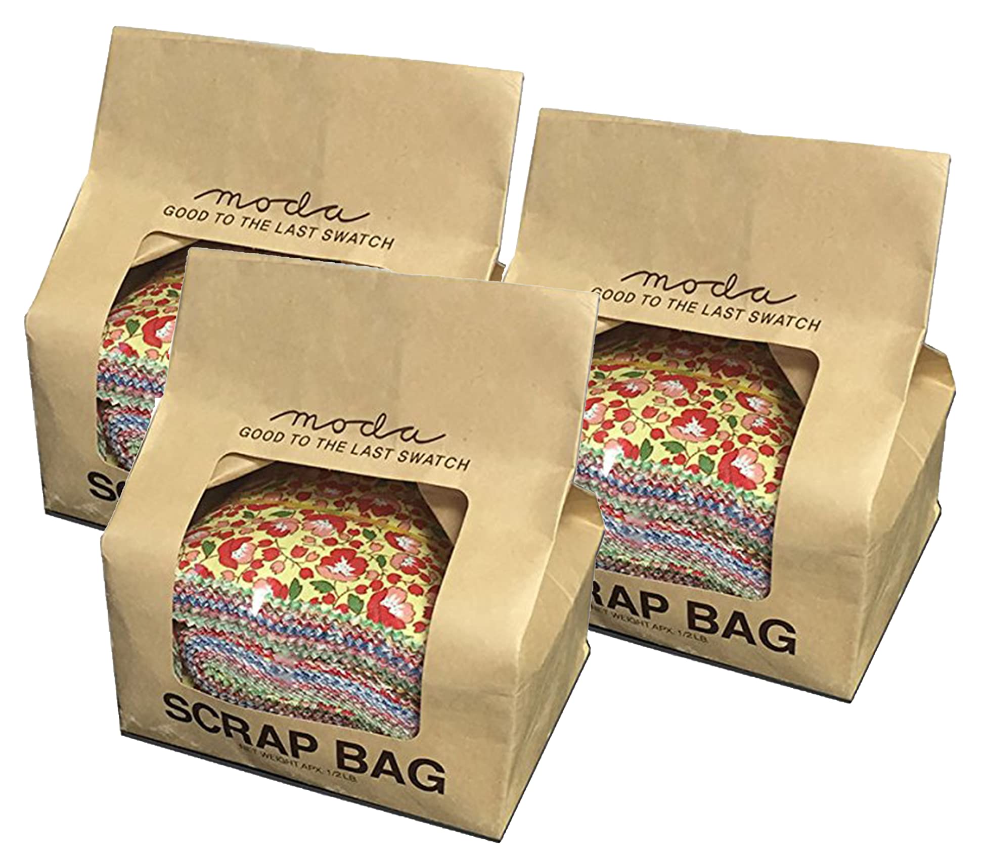 Moda Fabric 3 Scrap Bags, Assorted, 6 Inches - Image 2