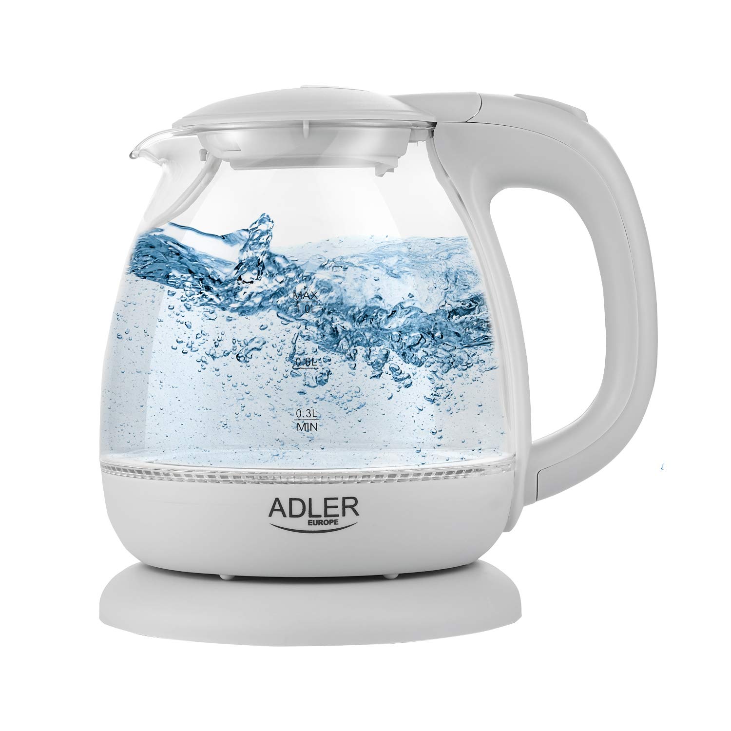 adler AD 1238 1238 czajnik elektryczny ze szkła, 1 l, 1100 W, Szary