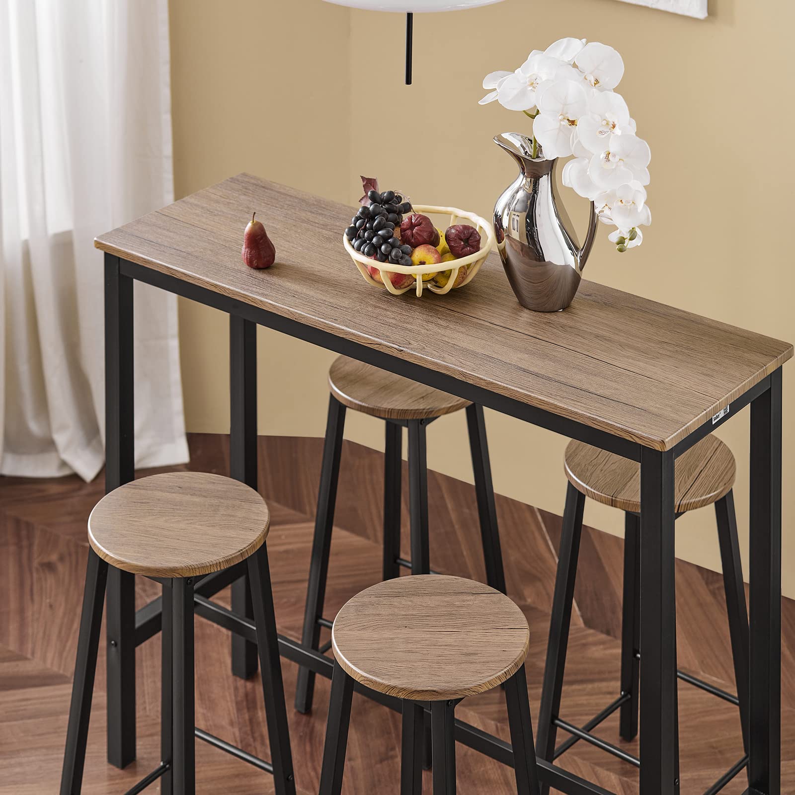 SoBuy Set Tavolo da Bar Alto con 4 Sgabelli - Tavolo Salvaspazio per Cucina Piccola e Balcone, Stile Industriale Moderno - Tavolino Alto da Esterno per Giardino o Terrazzo Nero OGT22-SCH