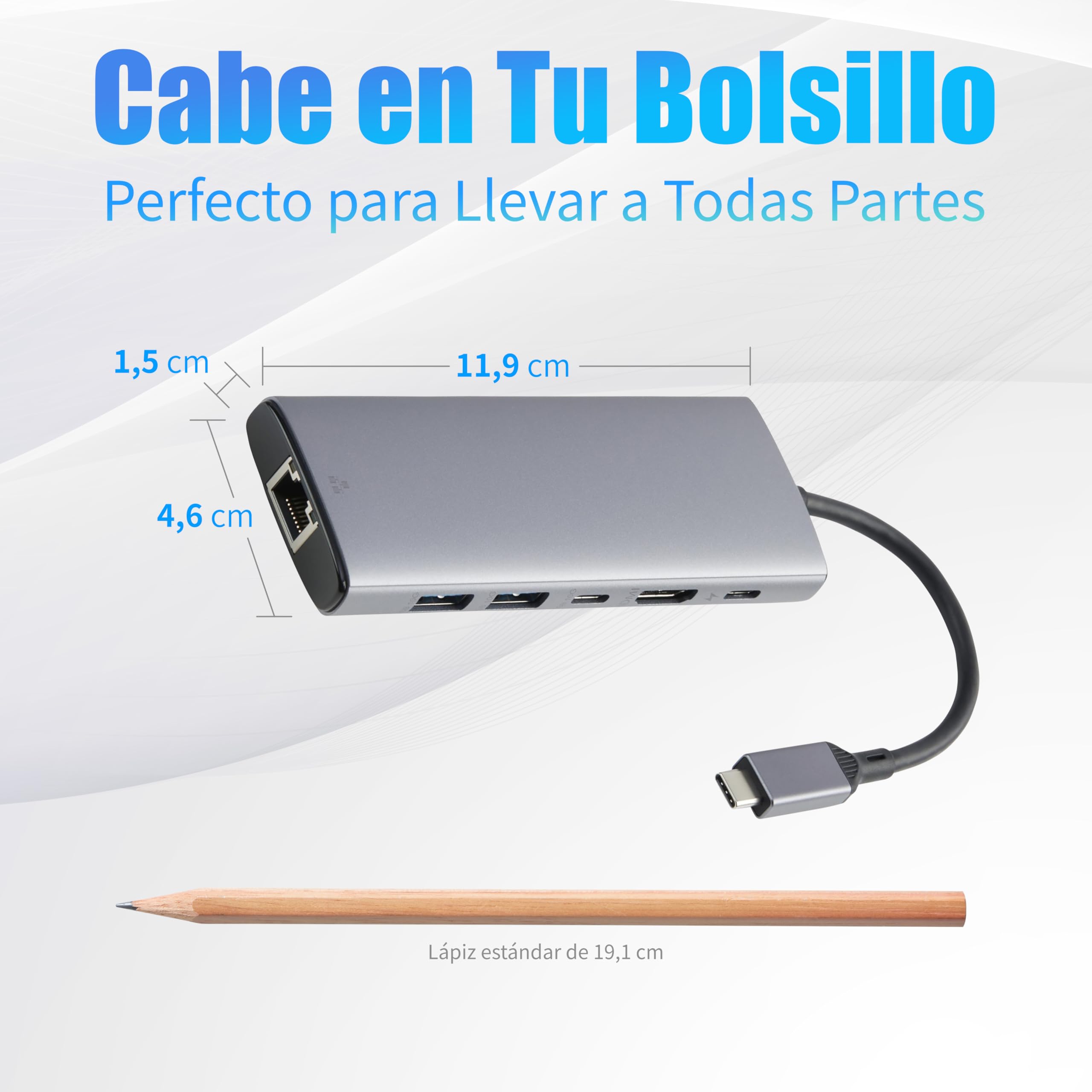 Amazon Basics 6 en 1 Concentrador USB 3.1, (1 USB-C 100W PD Input, 2 USB-A, 1 USB-C, HDMI 4K, Ethernet), Gris Claro, 11.94 x 4.6 x 1.5cm