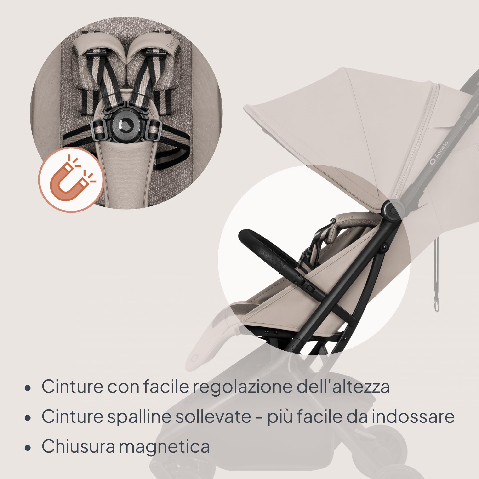 Lionelo Sia Flex Passeggino 2 in 1 (0-4 anni, 0-22 kg) Navicella Pieghevole | Ultraleggero, Compatto da Città, Chiusura con una Mano, UPF50+, Ventilazione 3D, Fibbia Magnetica, Posizione Sdraiata