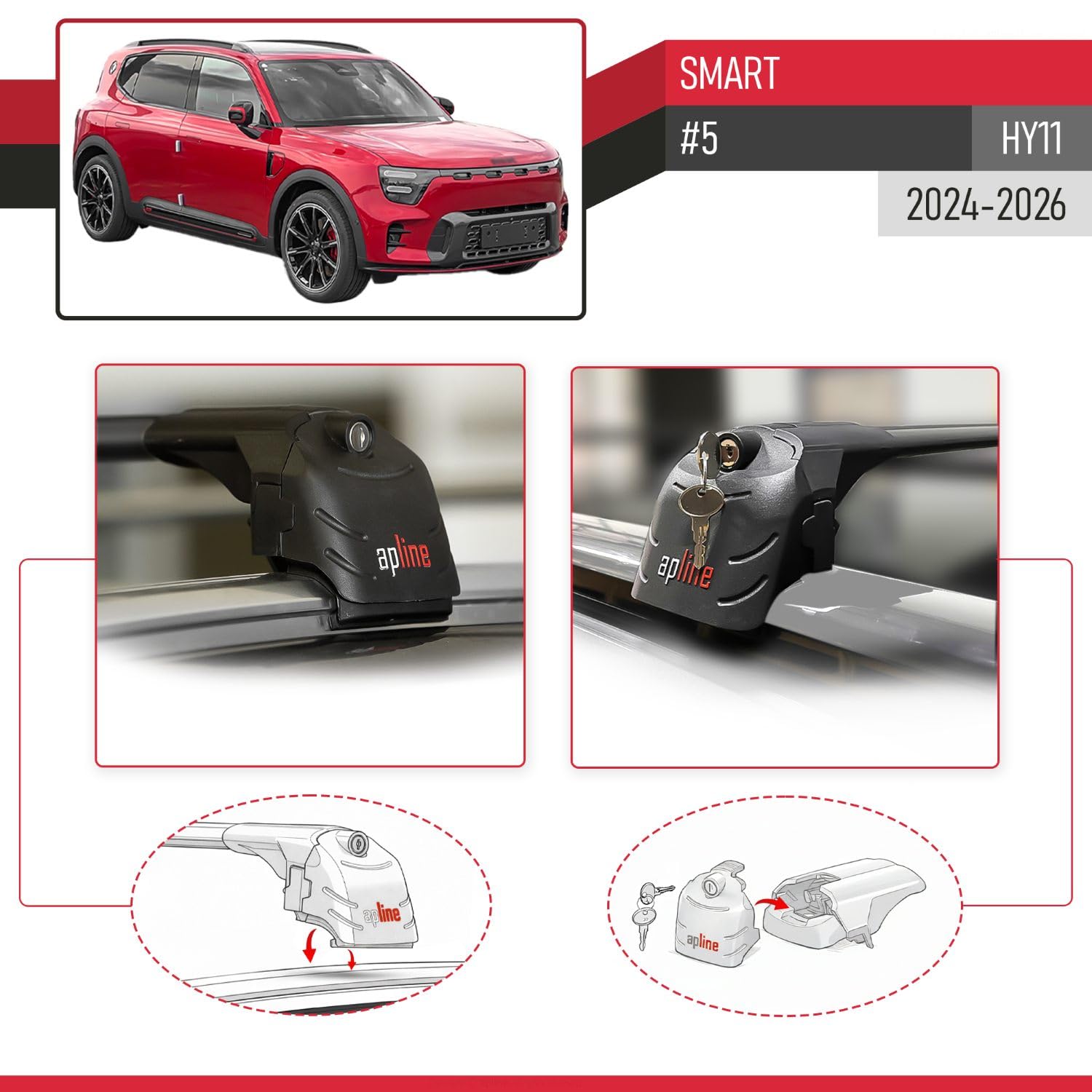 Kompatibel mit SMART #5 (HY11) 2024-2026 ACE-2 Typ Relingträger Dachträger Auto Gepäckträger Schwarz Aluminium Barren