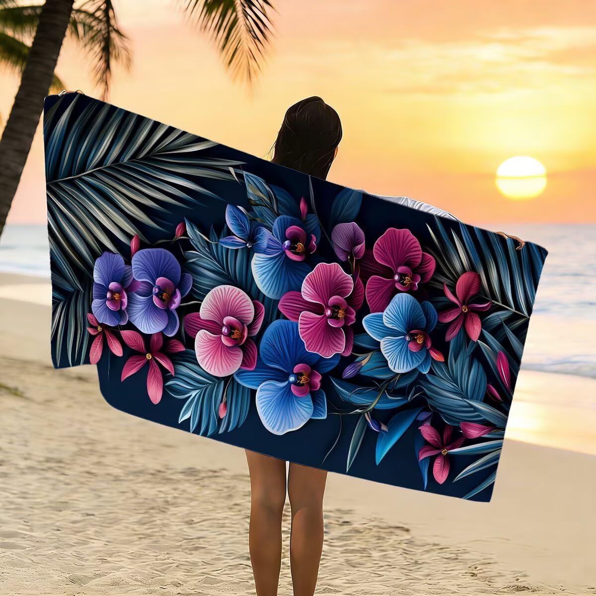 Ręcznik plażowy z mikrofibry, duży ręcznik plażowy 100 x 220 cm, 2 sztuki, damski ręcznik gimnastyczny szybkoschnący, odporny na piasek ręcznik z mikrofibry, lekkie ręczniki gimnastyczne na prezent