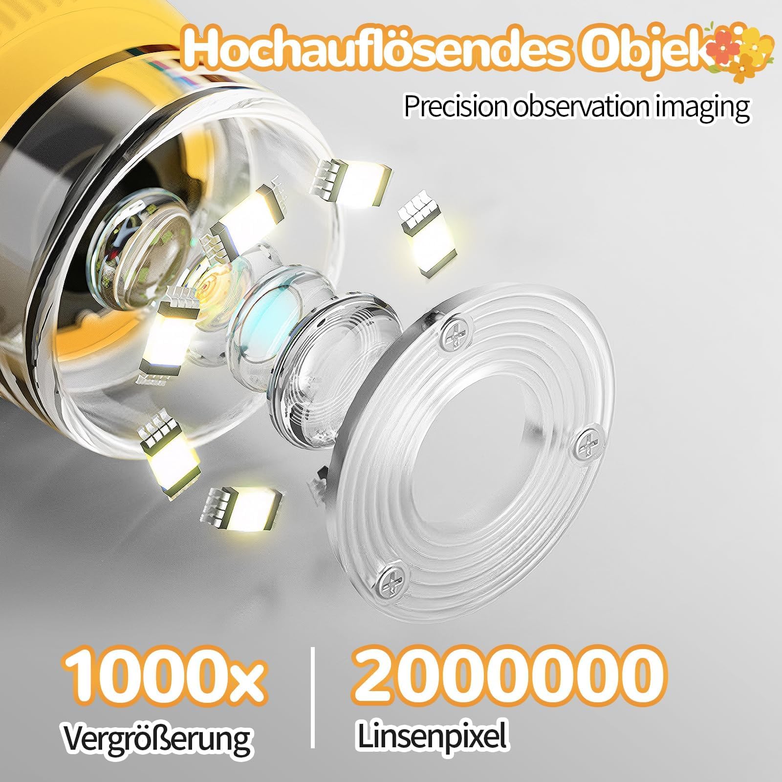 Handheld Mikroskop für Kinder, 2,0" IPS-Bildschirm Digital Mikroskop, 200X Tragbares Taschenmikroskop Kinder Bildschirm USB-Anschluss an PC, Gelb | Mikroskop, 200X Tragbares Taschenmikroskop Kinder Bildschirm USB-Anschluss an PC, Gelb