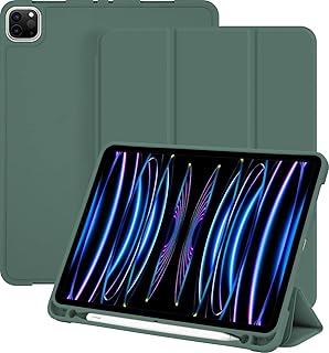 iPad Pro 12.9 Inch Case for 6th Generation 2022/ 5th Generation 2021/ 4th Generation 2020, Auto Wake/Sleep Cover, Protective Cover with Pencil Holder, Slim Soft TPU Back Smart Trifold Stand (Green)