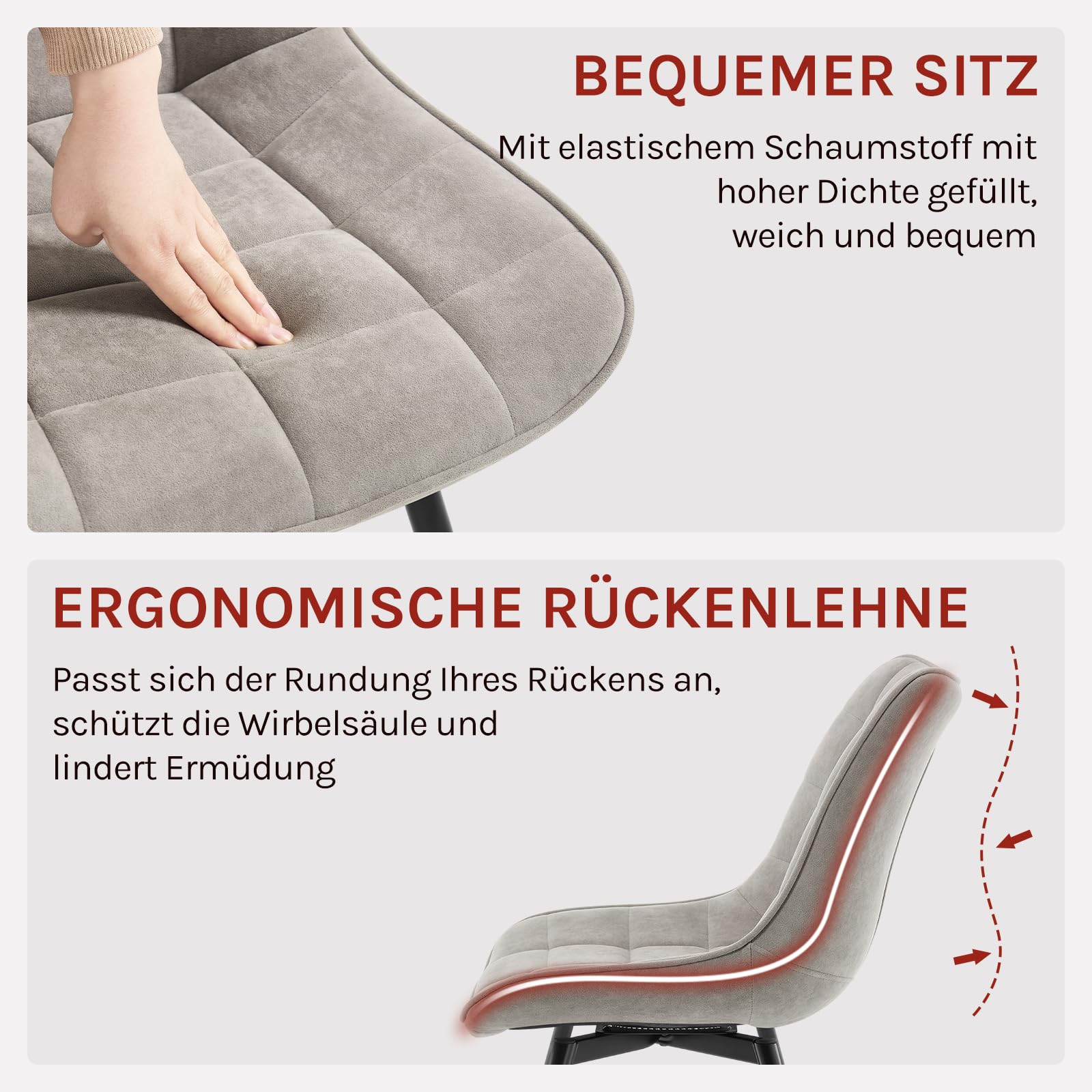 WOLTU Esszimmerstühle drehbar 2er Set Küchenstuhl Polsterstuhl Wohnzimmerstuhl Sessel mit Rückenlehne, Sitzfläche aus Samt, Metallbeine, Hellgrau EZS86hgr-2