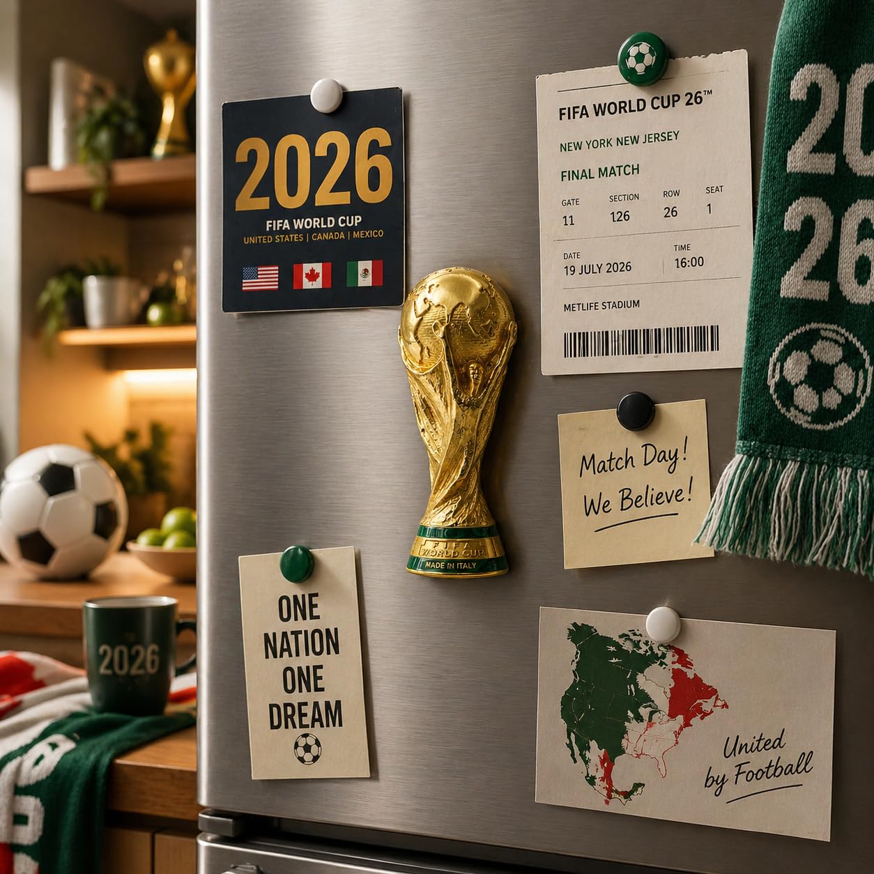Calamita Ufficiale FIFA Coppa del Mondo 2026 – Replica 2.5D Trofeo 70 mm, Lega di Zinco, Souvenir Esclusivo per Frigorifero, Ufficio & Superfici Metalliche, FIFA World Cup 2026 Official Gift