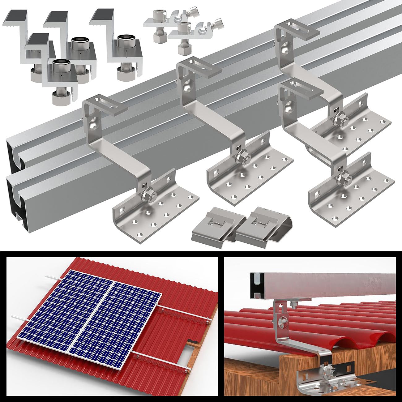 revolt Zestaw do montażu dachowego do 1 modułu solarnego, 14 elementów, aluminium i stal nierdzewna