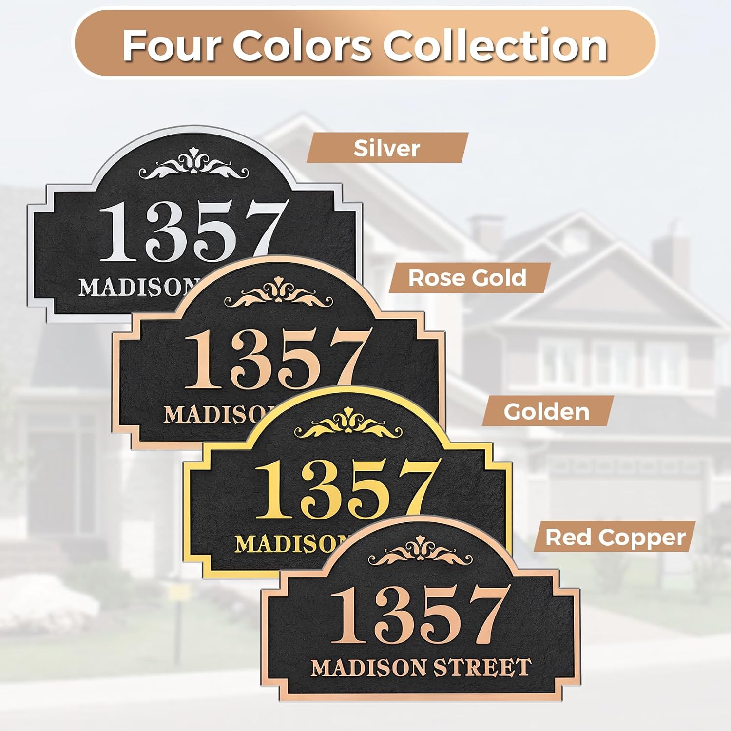 Lawn Address Sign Plaque - Personalized House Number Plaque Sign,Address Numbers for House,Engraved Metal & Large Option Make Your House Standing Out (Stakes Included) 12'' x 6.93''