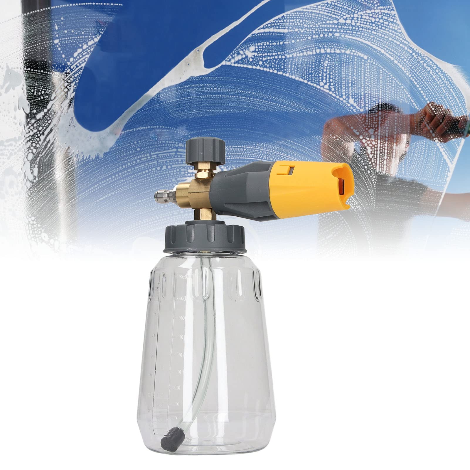 Fafeicy Generatore di Schiuma per Idropulitrice 1L, Ugello Regolabile 4000psi, Connessione Rapida 1/4 Pollici NPT Giallo