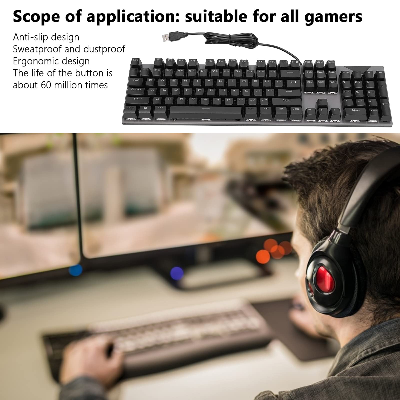 RGB Mechanical Gaming Keyboard, LED Backlit Wired Keyboard with Blue Switches, Anti-Ghosting 104 Keys, Durable Ergonomic Silent Keyboard for PC Gamer, Desktop, for PS4/5