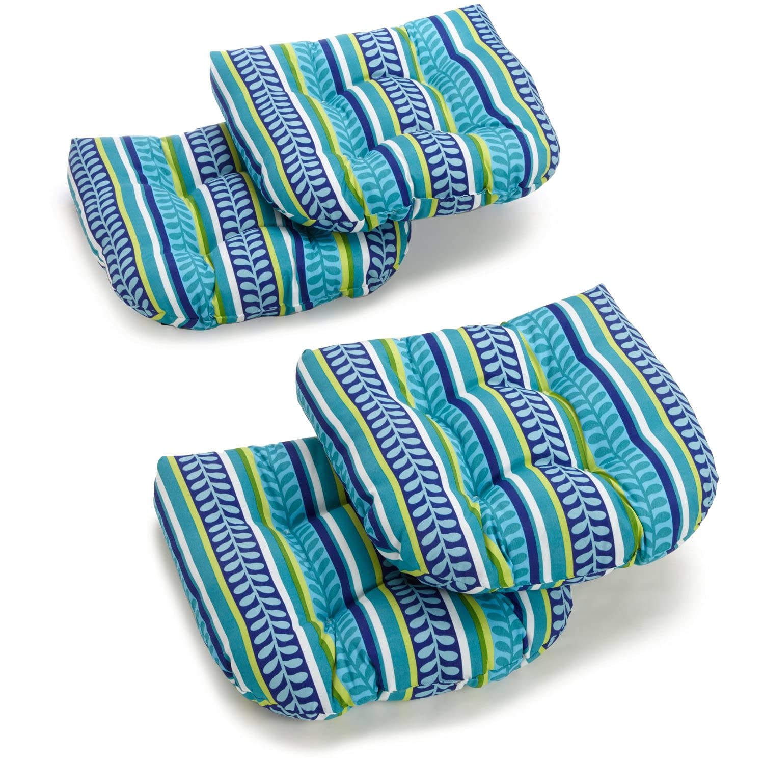 blazing needles outdoor rounded back chair cushion, 19" x 19", pike azure 4 count